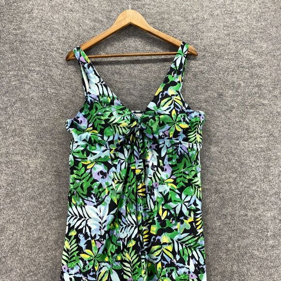 Swimsuits For All Swimsuit Women 20 Plus Green Floral V-Neck Sleeveless Lined - Picture 3 of 10